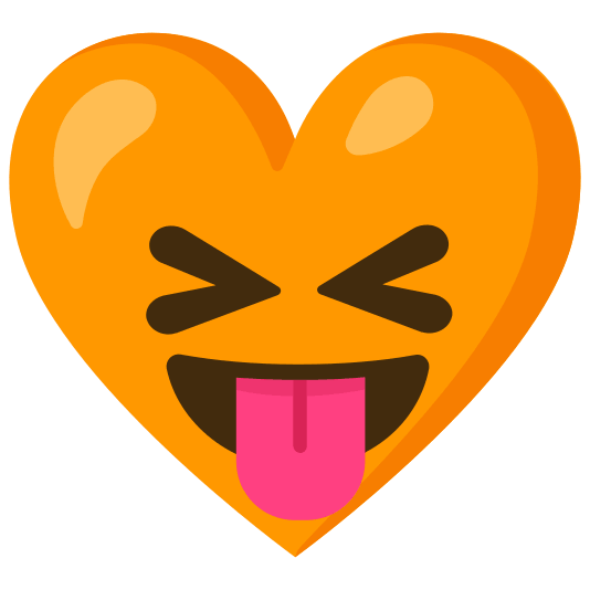 Squinting face with tongue and Orange heart