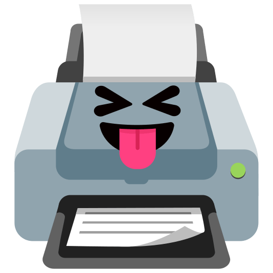 Squinting face with tongue and Printer