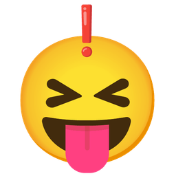 squinting face with tongue and red exclamation mark