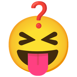 squinting face with tongue and red question mark
