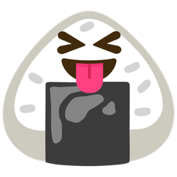 squinting face with tongue and rice ball