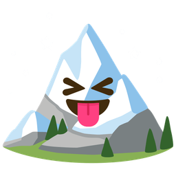 squinting face with tongue and snow-capped mountain