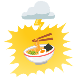 Steaming bowl and Cloud with lightning