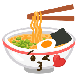 Steaming bowl and Face blowing a kiss