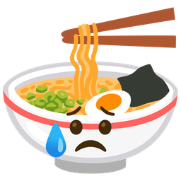 Steaming bowl and Sad but relieved face