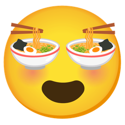 Steaming bowl and Smiling face with heart-eyes