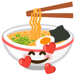 Steaming bowl and Smiling face with hearts