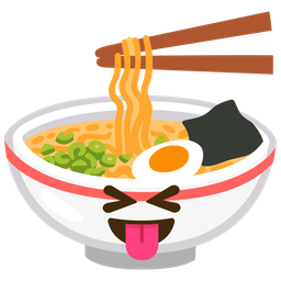 Steaming bowl and Squinting face with tongue