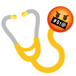 stethoscope and face with symbols on mouth