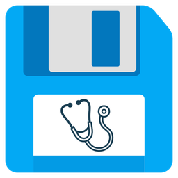 stethoscope and floppy disk