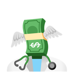 stethoscope and money with wings