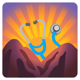 stethoscope and sunrise over mountains