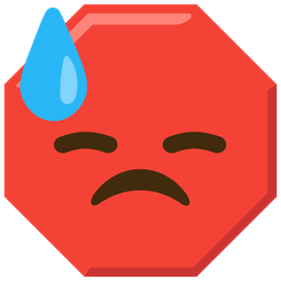 stop sign and downcast face with sweat