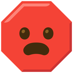 stop sign and frowning face with open mouth