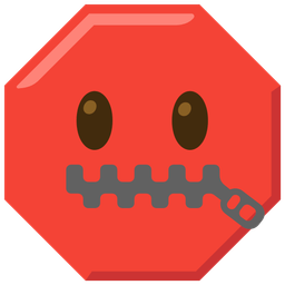 stop sign and zipper-mouth face