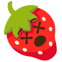 strawberry and face with crossed-out eyes