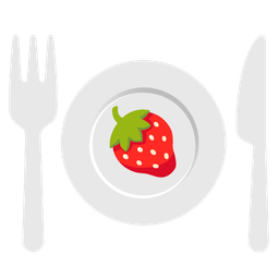 strawberry and fork and knife with plate