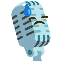 studio microphone and downcast face with sweat