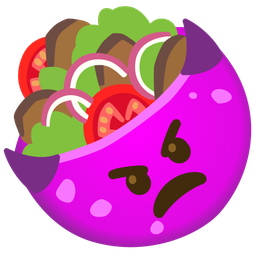 stuffed flatbread and angry face with horns