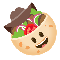 stuffed flatbread and cowboy hat face