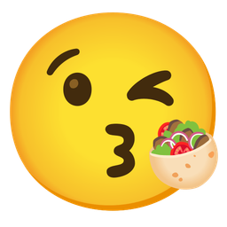 Stuffed flatbread and Face blowing a kiss