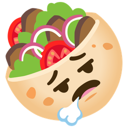 stuffed flatbread and face exhaling