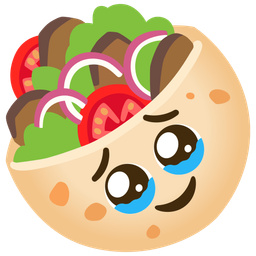 stuffed flatbread and face holding back tears