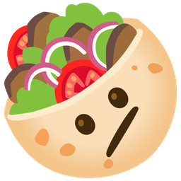 stuffed flatbread and face with diagonal mouth