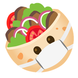 stuffed flatbread and face with medical mask