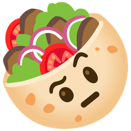 stuffed flatbread and face with raised eyebrow