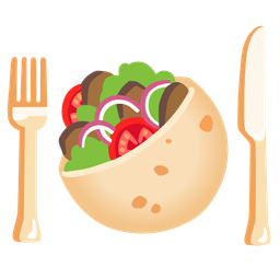 stuffed flatbread and fork and knife with plate