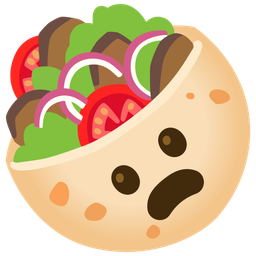 stuffed flatbread and frowning face with open mouth