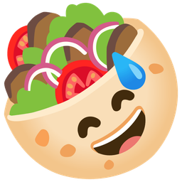 Stuffed flatbread and Grinning face with sweat