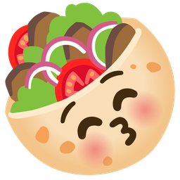 Stuffed flatbread and Kissing face with closed eyes