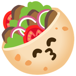 Stuffed flatbread and Kissing face with smiling eyes