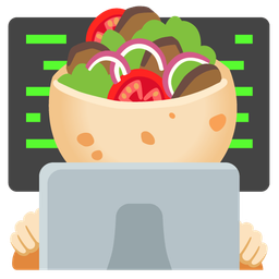 stuffed flatbread and laptop