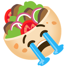 stuffed flatbread and loudly crying face