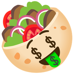 Stuffed flatbread and Money-mouth face