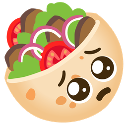 stuffed flatbread and pleading face