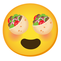 Stuffed flatbread and Smiling face with heart-eyes