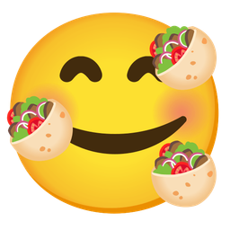 Stuffed flatbread and Smiling face with hearts