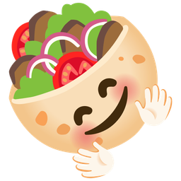 Stuffed flatbread and Smiling face with open hands