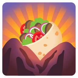 stuffed flatbread and sunrise over mountains