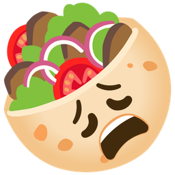 stuffed flatbread and weary face