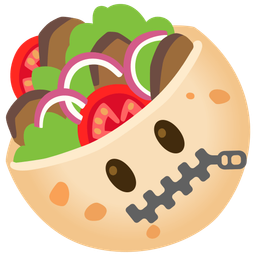 stuffed flatbread and zipper-mouth face