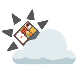 sun behind cloud and bento box