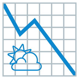 sun behind cloud and chart decreasing