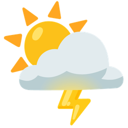sun behind cloud and cloud with lightning