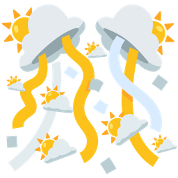 sun behind cloud and confetti ball