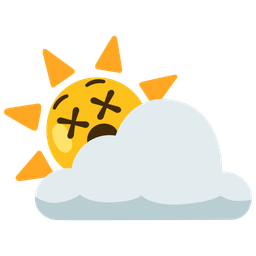 sun behind cloud and face with crossed-out eyes